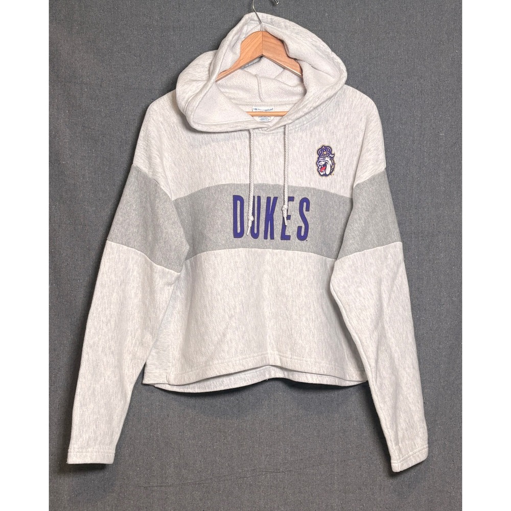 Champion Reverse Weave James Madison University Dukes Cropped Hoodie Grey Sz XL
